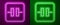 Glowing neon line Electrolytic capacitor icon isolated on purple and green background. Vector