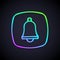Glowing neon line Emergency mobile phone call to hospital icon isolated on black background. Vector