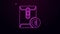 Glowing neon line Envelope with euro symbol icon isolated on purple background. Salary increase, money payroll