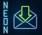 Glowing neon line Envelope icon isolated on black background. Received message concept. New, email incoming message, sms