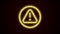 Glowing neon line Exclamation mark in triangle icon isolated on black background. Hazard warning sign, careful