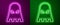 Glowing neon line Executioner mask icon isolated on purple and green background. Hangman, torturer, executor, tormentor