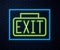 Glowing neon line Exit icon isolated on brick wall background. Fire emergency icon. Vector