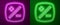 Glowing neon line Exposure compensation icon isolated on purple and green background. Vector