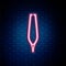 Glowing neon line Eyebrow tweezers icon isolated on brick wall background. Cosmetic tweezers for ingrown hair. Colorful