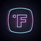 Glowing neon line Fahrenheit icon isolated on black background. Vector