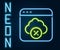 Glowing neon line Failed access cloud storage icon isolated on black background. Cloud technology data transfer and