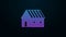 Glowing neon line Farm house icon isolated on black background. 4K Video motion graphic animation