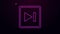 Glowing neon line Fast forward icon isolated on purple background. 4K Video motion graphic animation