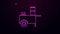 Glowing neon line Fast street food cart icon isolated on purple background. Urban kiosk. 4K Video motion graphic