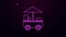 Glowing neon line Fast street food cart icon isolated on purple background. Urban kiosk. 4K Video motion graphic