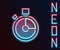 Glowing neon line Fast time delivery icon isolated on black background. Timely service, stopwatch in motion, deadline