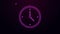 Glowing neon line Fast time delivery icon isolated on purple background. Timely service, stopwatch in motion, deadline