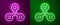 Glowing neon line Fidget spinner icon isolated on purple and green background. Stress relieving toy. Trendy hand spinner