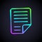 Glowing neon line File document icon isolated on black background. Checklist icon. Business concept. Vector