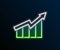 Glowing neon line Financial growth increase icon isolated on black background. Increasing revenue. Colorful outline