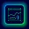 Glowing neon line Financial growth increase icon isolated on black background. Increasing revenue. Colorful outline