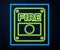 Glowing neon line Fire alarm system icon isolated on brick wall background. Pull danger fire safety box. Vector