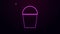 Glowing neon line Fire bucket icon isolated on purple background. Metal bucket empty or with water for fire fighting. 4K