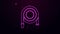 Glowing neon line Fire hose reel icon isolated on purple background. 4K Video motion graphic animation