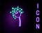 Glowing neon line Flower producing pollen in atmosphere icon isolated on black background. Colorful outline concept