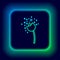 Glowing neon line Flower producing pollen in atmosphere icon isolated on black background. Colorful outline concept