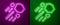 Glowing neon line Flying stone icon isolated on purple and green background. Vector