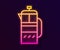 Glowing neon line French press icon isolated on black background. Vector Illustration