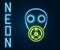 Glowing neon line Gas mask icon isolated on black background. Respirator sign. Colorful outline concept. Vector