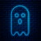 Glowing neon line Ghost icon isolated on brick wall background. Vector