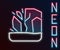 Glowing neon line Glacier melting icon isolated on black background. Colorful outline concept. Vector