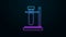 Glowing neon line Glass test tube flask on stand icon isolated on black background. Laboratory equipment. 4K Video