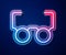 Glowing neon line Glasses icon isolated on blue background. Eyeglass frame symbol. Vector