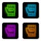 Glowing neon line Gloves icon isolated on white background. Extreme sport. Sport equipment. Black square button. Vector