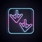 Glowing neon line Goose paw footprint icon isolated on black background. Vector