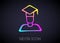 Glowing neon line Graduate and graduation cap icon isolated on black background. Vector