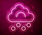 Glowing neon line Hail cloud icon isolated on red background. Vector