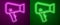 Glowing neon line Hair dryer icon isolated on purple and green background. Hairdryer sign. Hair drying symbol. Blowing hot air.