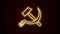 Glowing neon line Hammer and sickle USSR icon isolated on black background. Symbol Soviet Union. 4K Video motion graphic