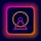 Glowing neon line Hamster wheel icon isolated on black background. Wheel for rodents. Pet shop. Colorful outline concept