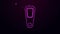 Glowing neon line Hand mirror icon isolated on purple background. 4K Video motion graphic animation