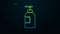 Glowing neon line Hand sanitizer bottle icon isolated on black background. Disinfection concept. Washing gel. Alcohol