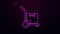 Glowing neon line Hand truck and boxes icon isolated on purple background. Dolly symbol. 4K Video motion graphic