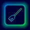 Glowing neon line Handle broom icon isolated on black background. Cleaning service concept. Colorful outline concept