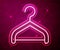 Glowing neon line Hanger wardrobe icon isolated on red background. Cloakroom icon. Clothes service symbol. Laundry