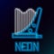 Glowing neon line Harp icon isolated on black background. Classical music instrument, orhestra string acoustic element