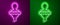 Glowing neon line Head hunting icon isolated on purple and green background. Business target or Employment sign. Human