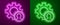 Glowing neon line Head hunting icon isolated on purple and green background. Business target or Employment sign. Human