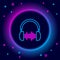 Glowing neon line Headphone and sound waves icon isolated on black background. Concept object for listening to music