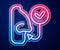 Glowing neon line Healthy breathing icon isolated on blue background. Breathing nose. Vector